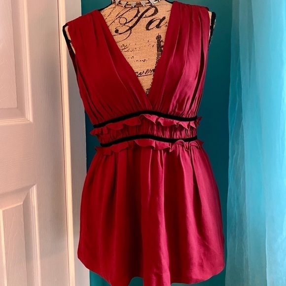 Robert Rodriquez Red Silk Grecian Style Top Size 4 - Picture 1 of 10